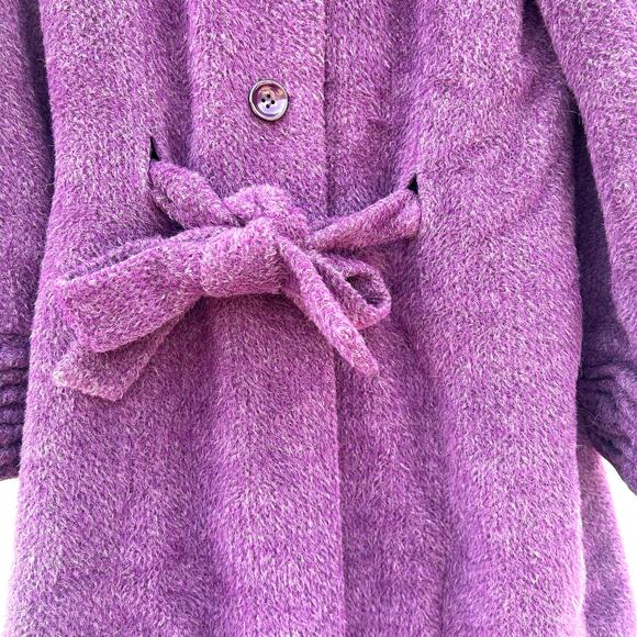 Itala Testino Alpaca Wool Ruffle Coat Trench Coat Belt Jacket Purple Small - Picture 5 of 12